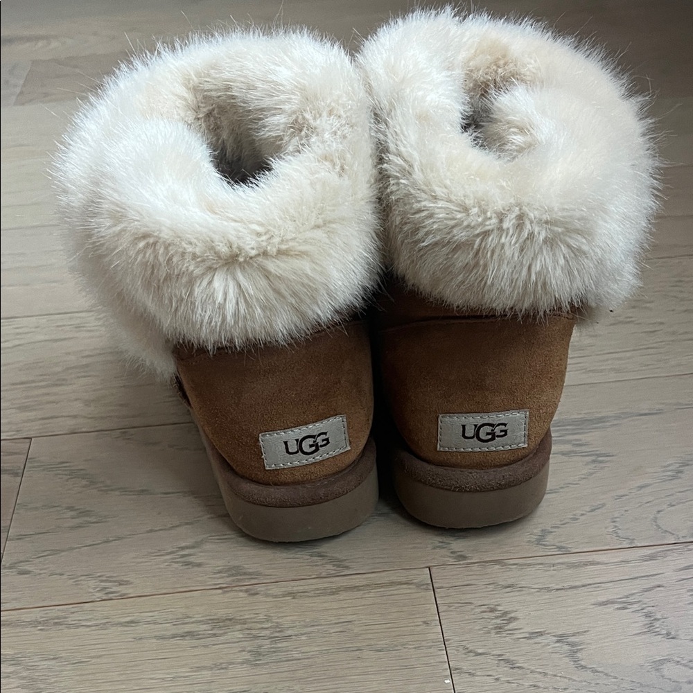 UGG Chestnut Boots with Fluffy White Fur